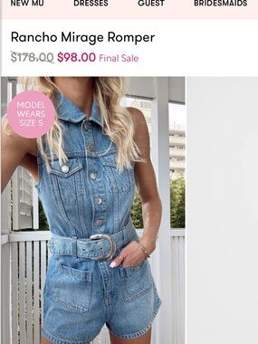 Show Me Your MuMu Denim Blue Rancho Mirage Romper L